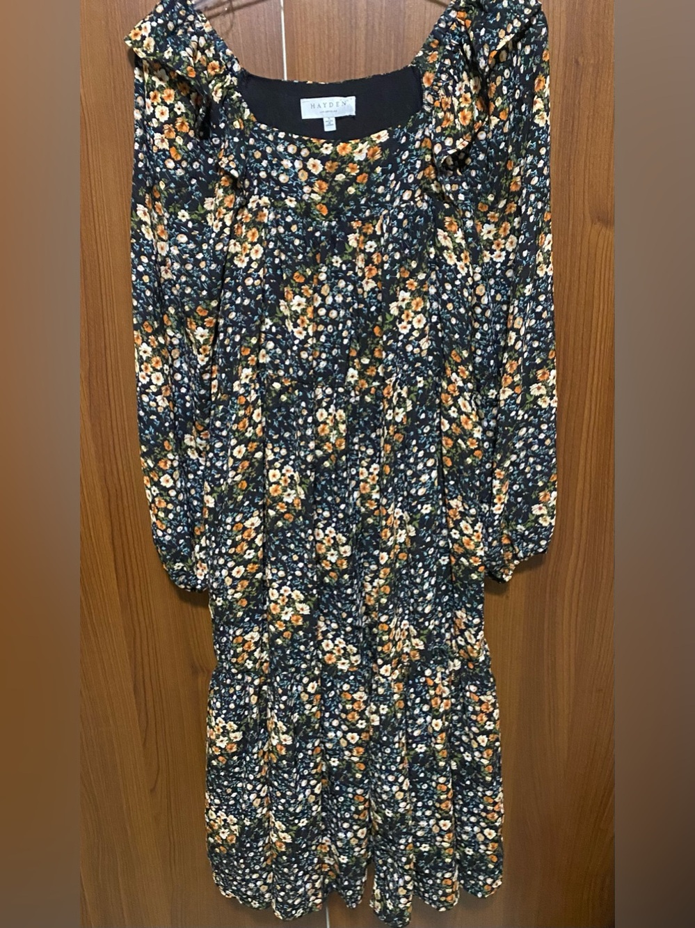 Hayden Fall Fairytale Floral Tiered Midi Dress with Orange & Cream Blooms Small